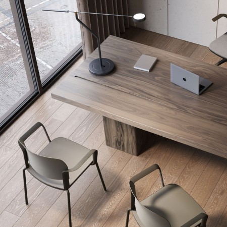 Bureau professionnel à Bern avec chaises brunes Volo avec accoudoirs ronds design