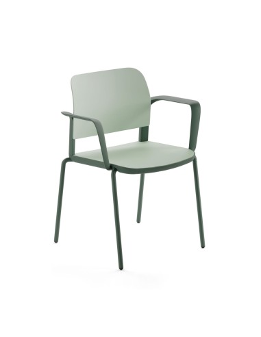 Chaise de conférence Volo VO 22C vert sauge avec accoudoirs et coque plastique, 4 pieds métal