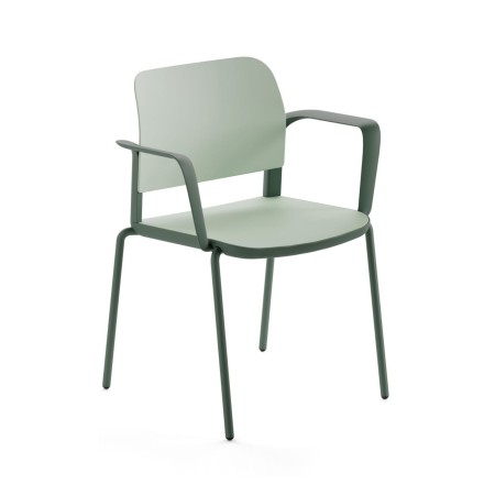 Chaise de conférence Volo VO 22C vert sauge avec accoudoirs et coque plastique, 4 pieds métal