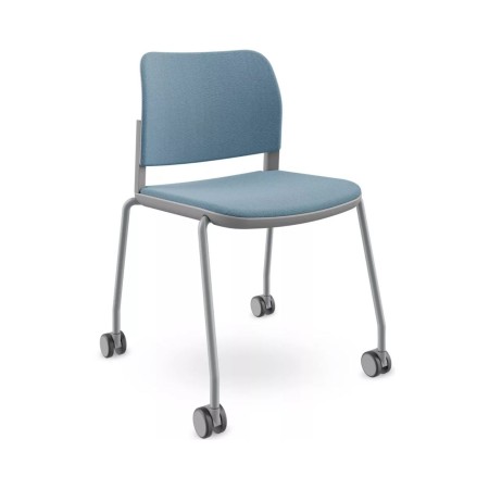 Chaise de formation mobile et empilable pour espaces professionnels Volo rembourrée en bleu