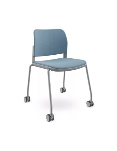 Chaise de formation mobile et empilable pour espaces professionnels Volo rembourrée en bleu