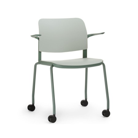 Chaise blanche moderne pour salle de formation avec accoudoirs et roulettes