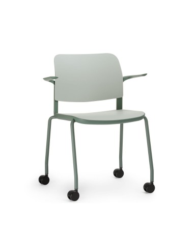 Chaise blanche moderne pour salle de formation avec accoudoirs et roulettes