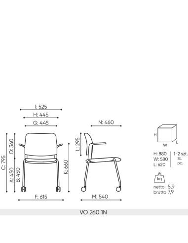 Dimensions chaise Volo 260