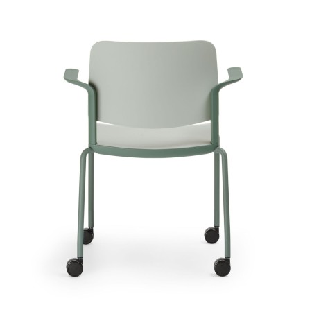 Vue de dos de la chaise contemporaine avec roulettes et accoudoirs pratique et moderne Volo