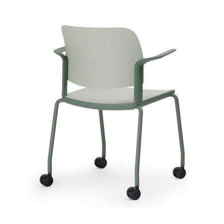 Vue de dos de la chaise de formation blanche avec roulettes en plastique VOLO