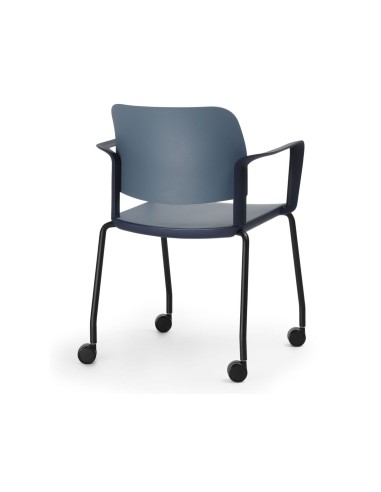 Vue de dos de la chaise Volo en plastique bleu marine pour environnement scolaire