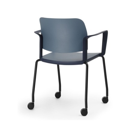 Vue de dos de la chaise Volo en plastique bleu marine pour environnement scolaire