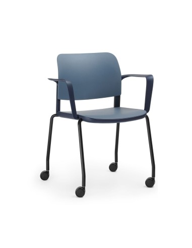 Chaise de formation mobile Volo avec accoudoirs, piètement sur roulettes, usage professionnel