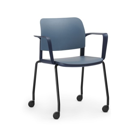 Chaise de formation mobile Volo avec accoudoirs, piètement sur roulettes, usage professionnel