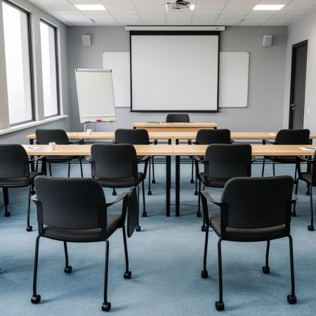 Salle de formation équipée de chaises Volo empilables pour environnement professionnel