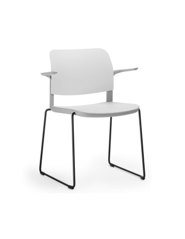 Chaise de réunion Volo VO 270 avec accoudoirs, assise plastique, piètement luge acier