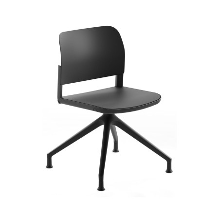 Chaise de réunion pivotante Volo noire, assise plastique, piètement 4 branches, usage professionnel