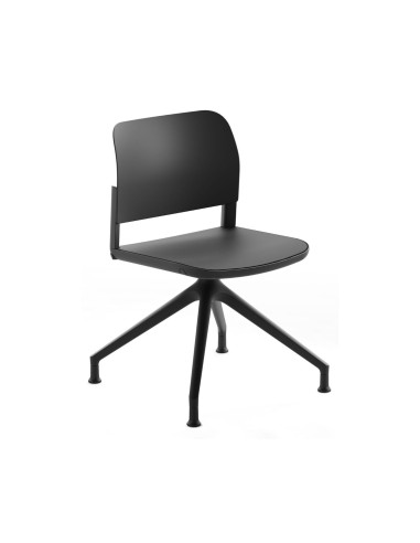 Chaise de réunion pivotante Volo noire, assise plastique, piètement 4 branches, usage professionnel