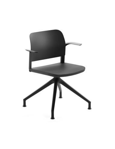 Chaise de réunion pivotante Volo 4R0 noire avec accoudoirs et piètement 4 branches