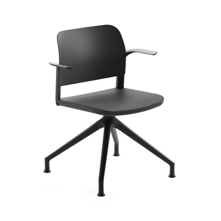 Chaise de réunion pivotante Volo 4R0 noire avec accoudoirs et piètement 4 branches