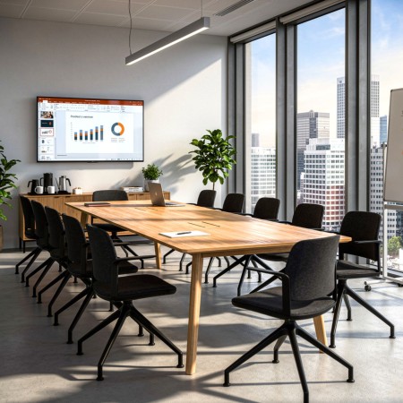 Salle de réunion à Sion avec des chaises noire design volo pivotantes