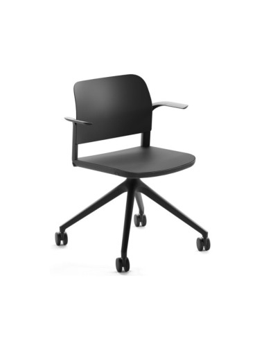 Chaise de formation mobile Volo sur roulettes avec accoudoirs ouverts, usage professionnel