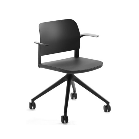 Chaise de formation mobile Volo sur roulettes avec accoudoirs ouverts, usage professionnel