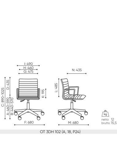 Dimensions chaise Orte 3DH avec accoudoirs