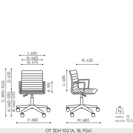 Dimensions chaise Orte 3DH avec accoudoirs