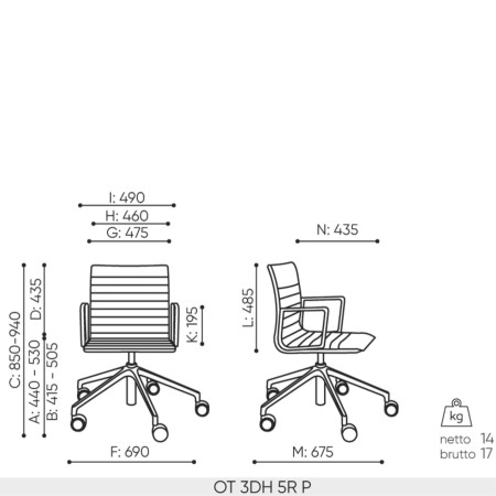 Dimensions Orte 5R avec accoudoirs