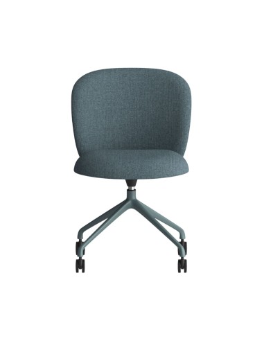 Chaise Volta bleu-gris, piètement métallique sur roulettes et assise capitonnée, vue de face – Volta