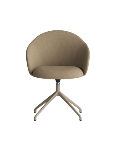 Chaise Volta pivotante en teinte sable, dossier arrondi et base en métal 4 branches, présentation frontale - Volta