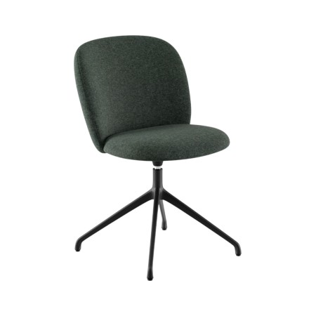 Chaise tapissée verte pivotante, piètement étoile noir, vue de trois-quarts - Volta