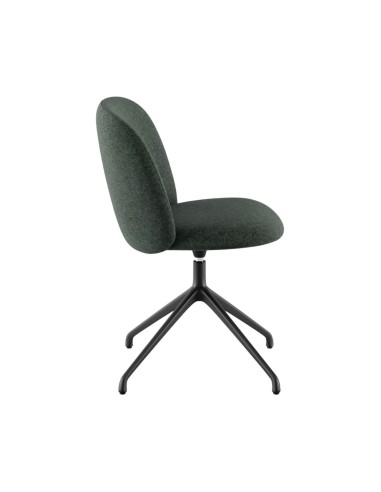 Chaise tapissée verte pivotante, piètement étoile noir, vue de profil - Volta
