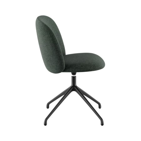 Chaise tapissée verte pivotante, piètement étoile noir, vue de profil - Volta