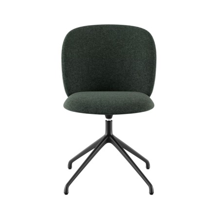 Chaise tapissée verte pivotante, piètement étoile noir, vue de face - Volta