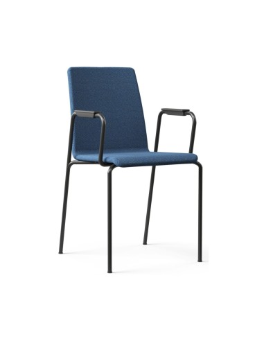 Chaise en tissu bleu avec accoudoirs et piétement noir – Moon