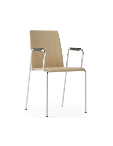 Chaises empilables Moon Wood bois clair, piètement blanc et accoudoirs – Moon Wood