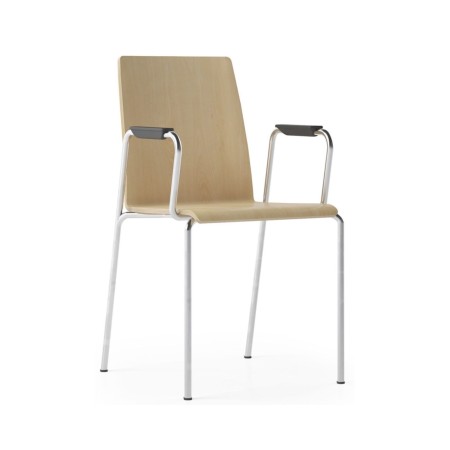 Chaises empilables Moon Wood bois clair, piètement blanc et accoudoirs – Moon Wood