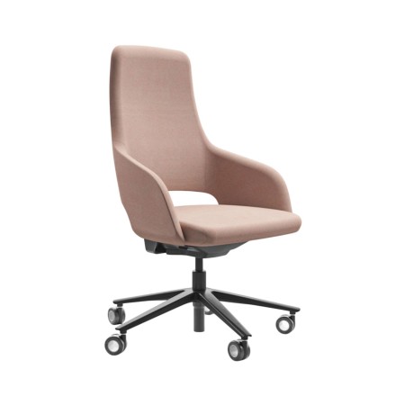 Chaise de conférence Sandie tissu rose, dossier moyen avec roulettes