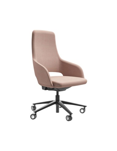 Chaise de conférence Sandie tissu rose, dossier moyen avec roulettes