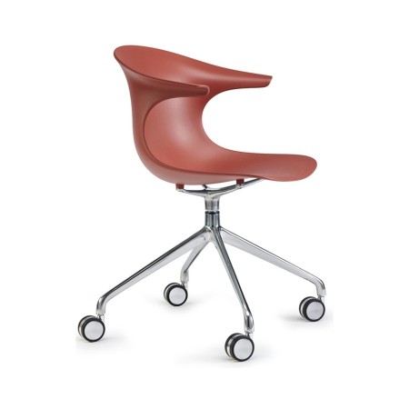 Chaise de réunion pivotante à roulettes rouge – Loop Mono Design