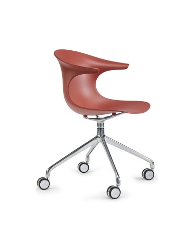 Chaise de réunion pivotante à roulettes rouge – Loop Mono Design