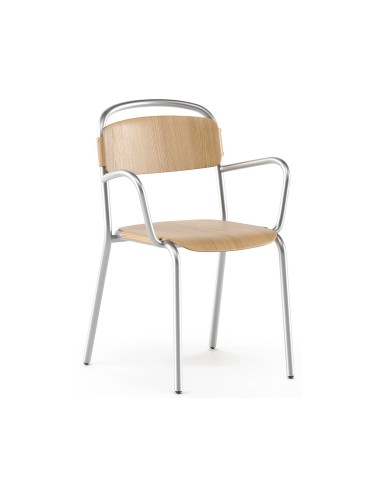 Chaise design intérieur – bois et métal avec accoudoirs, Skol Wood empilable