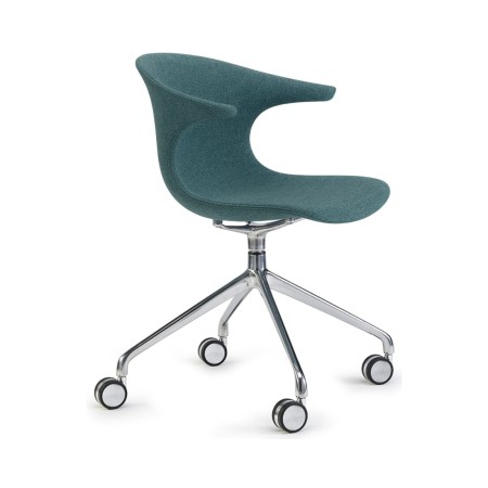Chaise sur roulettes tissu bleu piètement poli – Pure Loop Mono Design