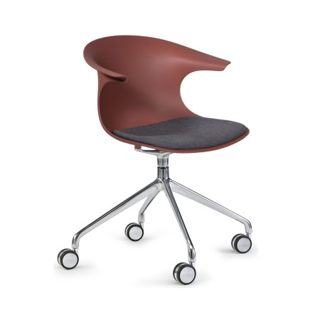 Chaise Loop Mono Design à roulettes, piètement 4 branches noir et coque rouge