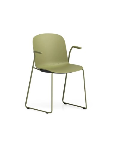 Chaise Relief avec assise en plastique confortable - plastique vert et acier noir pour salle d'attente