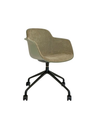 chaise de conférence pivotante Sicla en tissu olive avec roulettes et piètement noir