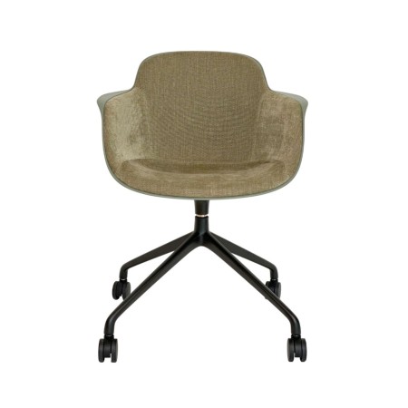 chaise de conférence pivotante Sicla en tissu olive avec roulettes et piètement noir 2