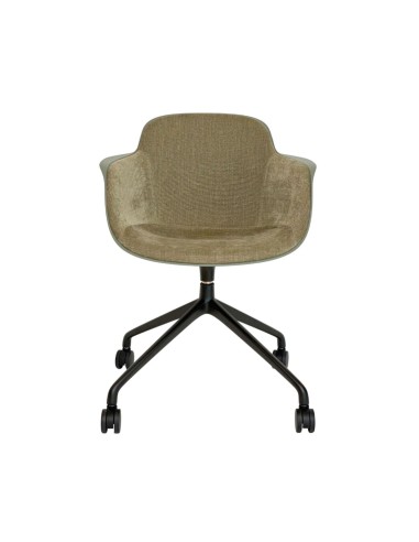 chaise de réunion en tissu couleur olive sur roulettes, modèle Sicla, vue de face