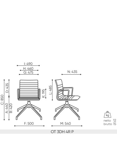 Dimensions de la chaise Orte 4R avec accoudoirs