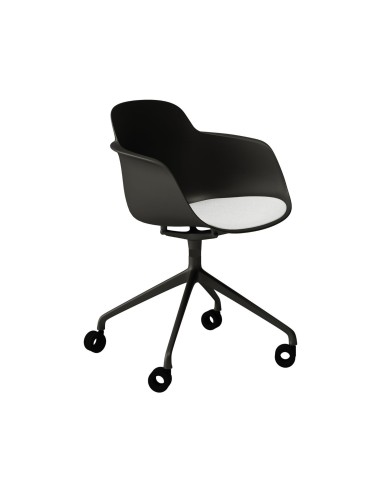 Chaise Sicla pivotante à roulettes avec coque noir et assise tissu