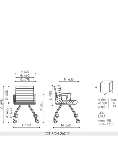 Dimensions de la chaise Orte 260 avec accoudoirs