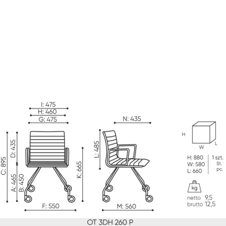 Dimensions de la chaise Orte 260 avec accoudoirs
